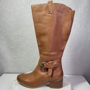 Naturalizer Wide Calf Riding Boots Womens 10 Brown Leather Block Heel Buckle New